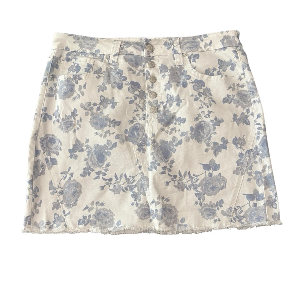 Blue Floral Denim Skirt